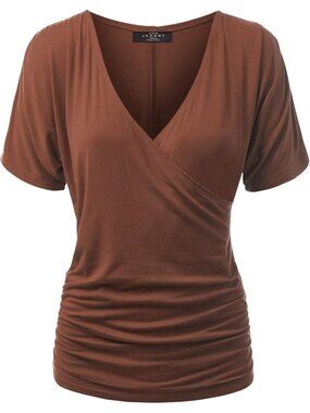 Women's T Shirt Rust V Neck Short Sleeve Dressy Summer Comfort Drape Comfort